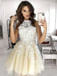 Backless Homecoming Dress Halter Neck Appliqued Short Prom Dress ARD2786