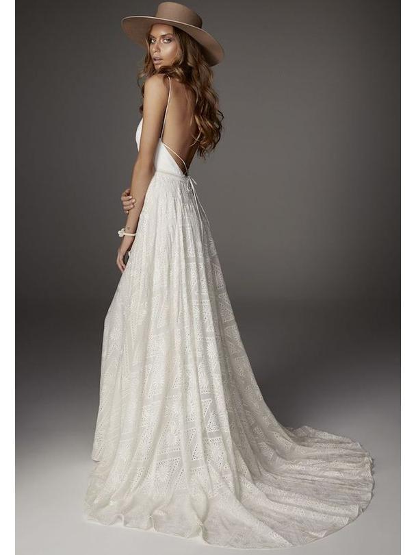Backless Lace Beach Wedding Dresses Cheap Vintage Summer Wedding Dresses AWD1099-SheerGirl