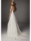 Backless Lace Beach Wedding Dresses Cheap Vintage Summer Wedding Dresses AWD1099-SheerGirl