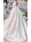 Backless Long Sleeve Ivory Wedding Dresses Modest 3/4 Sleeve Wedding Gowns AWD1136-SheerGirl