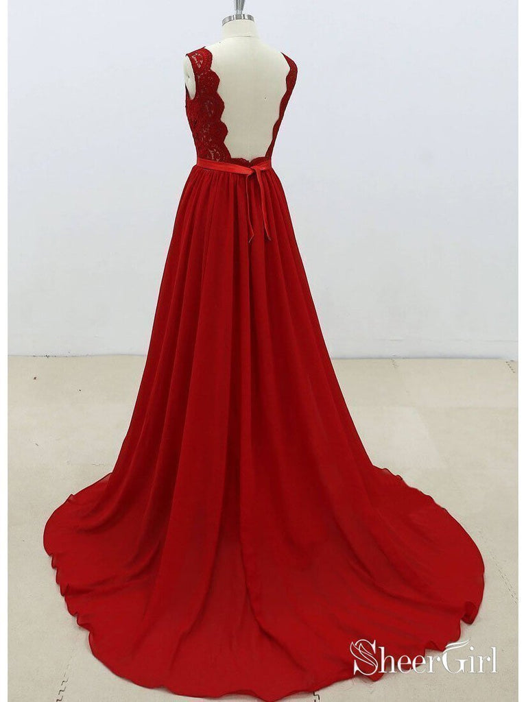Backless Red Simple Long Prom Dresses with Lace Bodice ARD1943 Backless Red Simple Long Prom Dresses with Lace Bodice ARD1943