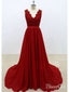 Backless Red Simple Long Prom Dresses with Lace Bodice ARD1943