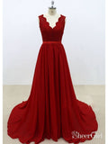 Backless Red Simple Long Prom Dresses with Lace Bodice ARD1943-SheerGirl