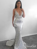 Backless V Neck Sequin Mermaid Prom Dresses Long Sexy Prom Dress ARD1853-SheerGirl