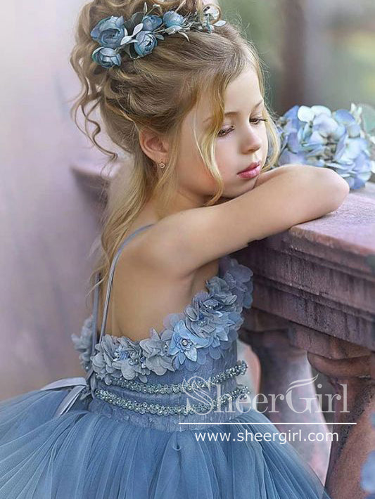 Ombre Sleeveless V Neckline Ruffles Ball Gown Flower Girl