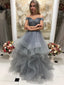 Ball Gown Off The Shoulder Grey Prom Dresses Floor Length Formal Prom Dresses ARD2189