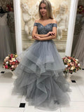 Ball Gown Off The Shoulder Grey Prom Dresses Floor Length Formal Prom Dresses ARD2189-SheerGirl