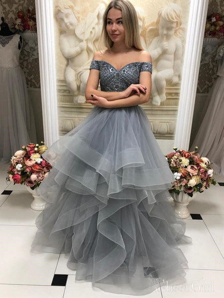 Ball Gown Off The Shoulder Grey Prom Dresses Floor Length Formal Prom Dresses ARD2189 Ball Gown Off The Shoulder Grey Prom Dresses Floor Length Formal Prom Dresses ARD2189
