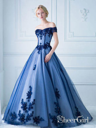 Ball Gown Off the Shoulder Lace Appliqued Long Prom Dresses APD3040-SheerGirl