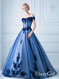 Ball Gown Off the Shoulder Lace Appliqued Long Prom Dresses APD3040-SheerGirl
