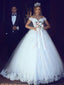Ball Gown Off the Shoulder Lace Appliqued Wedding Dresses with Sweep Train SWD0037