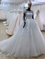 Ball Gown Scoop Neck Tulle Lace Appliqued Bridal Wedding Dresses with Long Sleeves,apd2672