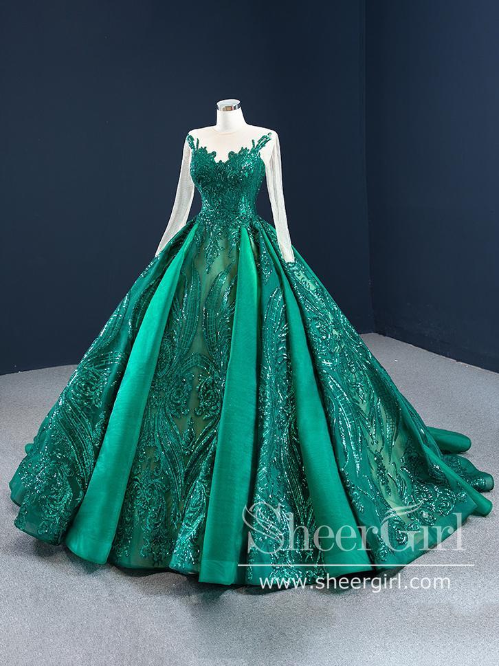 Ball Gown Sequins Sparkly Long Sleeves Quinceanera Dresses with Corset Back ARD2641-SheerGirl