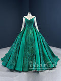 Ball Gown Sequins Sparkly Long Sleeves Quinceanera Dresses with Corset Back ARD2641-SheerGirl
