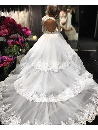 Ball Gown V-neck Long Sleeves Cathedral Train Royal Wedding Dresses SWD0021 Ball Gown V-neck Long Sleeves Cathedral Train Royal Wedding Dresses SWD0021