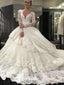 Evasé Escote en V Manga larga Cola catedral Vestidos de novia reales SWD0021 