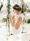 Bateau Wedding Dress with Embellished Bodice Vivid Floral Lace Wedding Gown AWD1683-SheerGirl