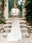 Vestido de novia tipo barco con corpiño adornado, vestido de novia de encaje floral vivo AWD1683 