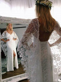 Batwing Sleeve Lace Rustic Wedding Dresses Ivory Sheath Boho Wedding Dresses AWD1163-SheerGirl