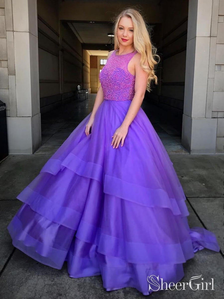 Beaded Bodice Lavender Ball Gown Prom Dresses Long Quinceanera Dress ARD1950-SheerGirl