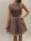 Beaded Bodice Tulle Skirt Halter Shiny Homecoming Dresses,APD2632