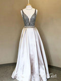 Beaded Bodice V-neck Long Shine Prom Dresses,Pageant Dresses APD3153-SheerGirl