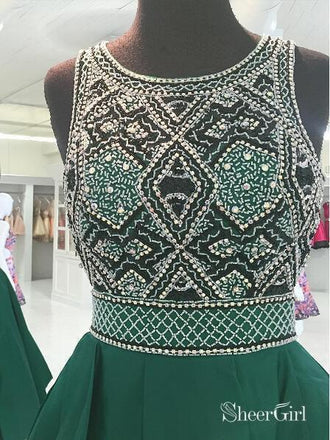 Beaded Dark Green Short A Line Homecoming Dresses Backless Hoco Dress ARD1084-SheerGirl