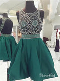 Beaded Dark Green Short A Line Homecoming Dresses Backless Hoco Dress ARD1084-SheerGirl