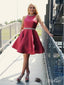 Beaded Dark Red Homecoming Dresses with Pocket Open Back Short Prom Dress ARD1781