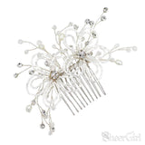 Beaded Floral Bridal Comb Silver Crystal Hairpin ACC1131-SheerGirl