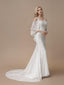 Korálkové slonovinové skromné ​​krajkové svatební šaty mořské panny s netopýřími rukávy AWD1005 