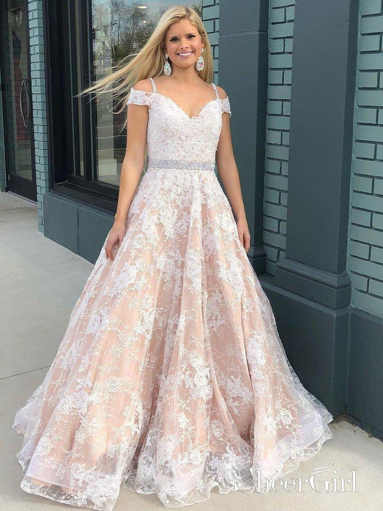 Beaded Off the Shoulder Quinceanera Dress Spaghetti Strap Lace Prom Dresses |Sheergirl.com SheerGirl Beaded Off the Shoulder Quinceanera Dress Spaghetti Strap Lace Prom Dresses |Sheergirl.com SheerGirl