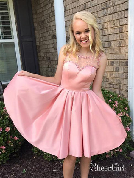Beaded Pink Short Prom Dresses Cheap Plus Size Cute Homecoming Dresses –  SheerGirl