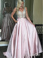 Beaded Satin Ball Gown Prom Dresses Backless Sparkly Prom Dress with Pocket ARD1787