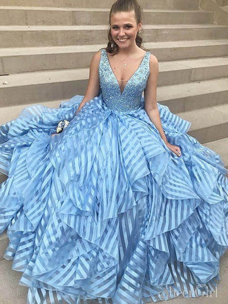 Beaded Sky Blue Organza Prom Dresses Sweet 16 Dress ARD2229-SheerGirl