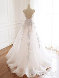 Beaded Spaghetti Strap Illusion V Neckline Wedding Dress with Colorful Lace Appliques AWD1706-SheerGirl