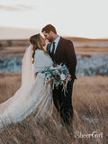 Beaded Spaghetti Strap Lace Boho Wedding Dresses Vintage Rustic Bridal Dress AWD1365-SheerGirl