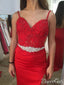 Beaded Spaghetti Straps Sweetheart Neckline Rhinestones Sash Red Prom Dresses ARD2510