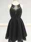 Beaded Top Lace Homecoming Dresses Shinny Halter Little Black Dresses Apd2699