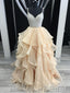 Korálkové vrchní organzové volánové sukňové šaty na ples se špagetovým popruhem APD3152 