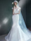 Korálkové bílé svatební šaty mořské panny Levné jednoduché skromné ​​svatební šaty AWD1143 