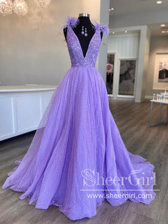 Puff Sleeves Corset Bodice Prom Gown with Sequins Star Sparkly