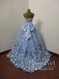 Beautiful Blue Flower Lace Sweetheart Long Party Dress, Blue Evening Dress Prom Dresses ARD2729-SheerGirl