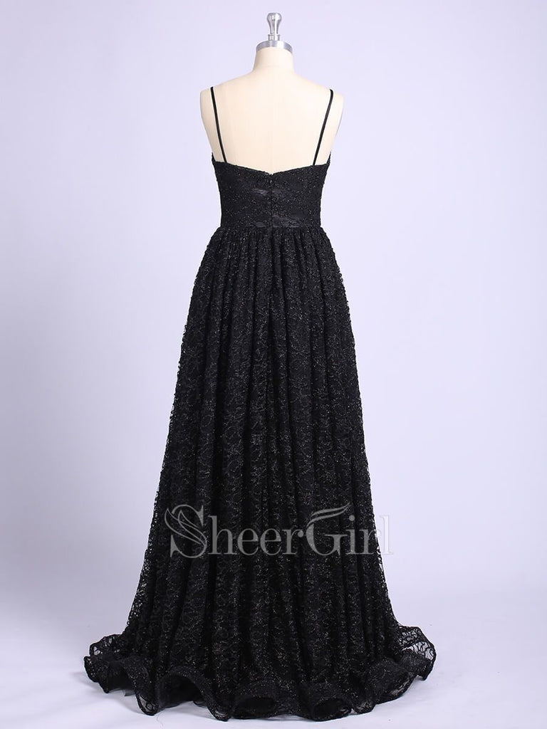 Black A Line Shiny Long Prom Dresses Sparkle Military Ball Gown Prom Dress ARD2106-SheerGirl