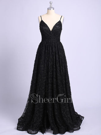 Black A Line Shiny Long Prom Dresses Sparkle Military Ball Gown Prom Dress ARD2106-SheerGirl