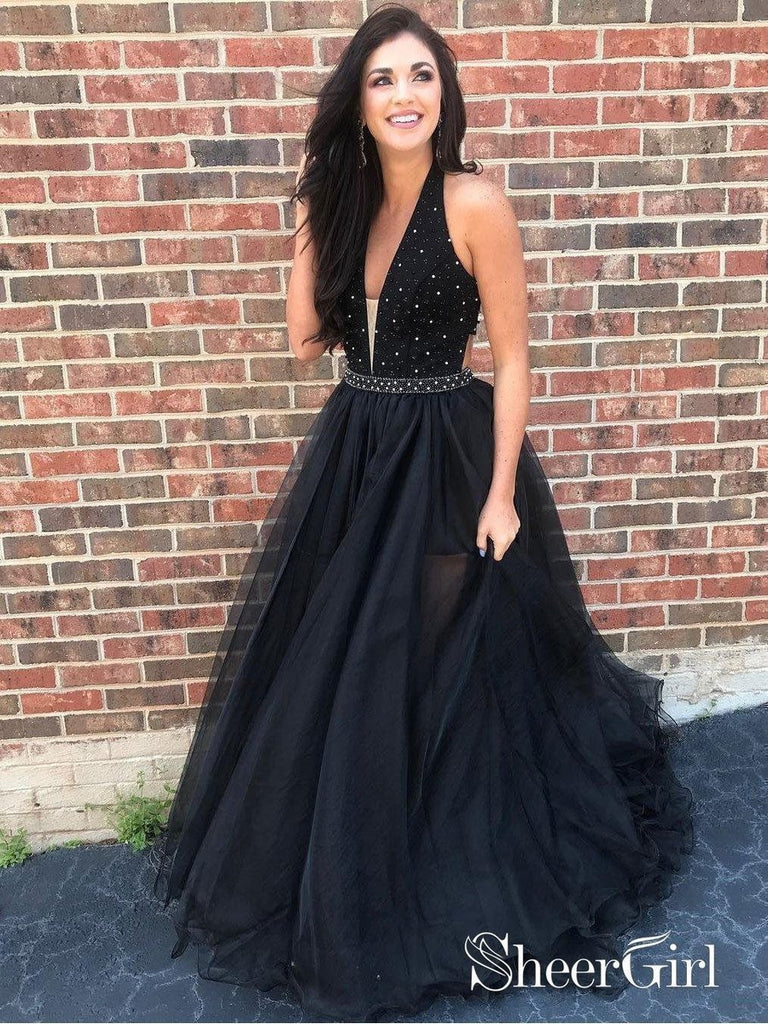 Black Beaded Organza Prom Dresses Backless See Through Split Quinceanera Dress |Sheergirl.com SheerGirl Black Beaded Organza Prom Dresses Backless See Through Split Quinceanera Dress |Sheergirl.com SheerGirl