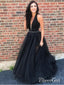 Black Beaded Organza Prom Dresses Backless See Through Split Quinceanera Dress APD3387