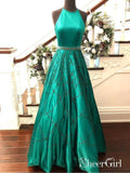 Black Beaded Prom Dresses Halter Emerald Green Long Prom Dresses APD3220-SheerGirl