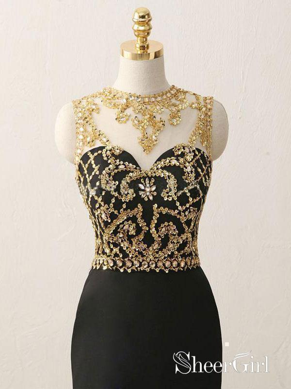 Black Chiffon with Gold Beaded Sweep Train Mermaid Prom Dresses APD2991 Black Chiffon with Gold Beaded Sweep Train Mermaid Prom Dresses APD2991