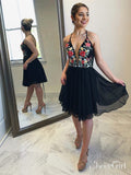 Black Floral Homecoming Dresses V Neck Cheap Embroidered Short Prom Dresses ARD1351-SheerGirl